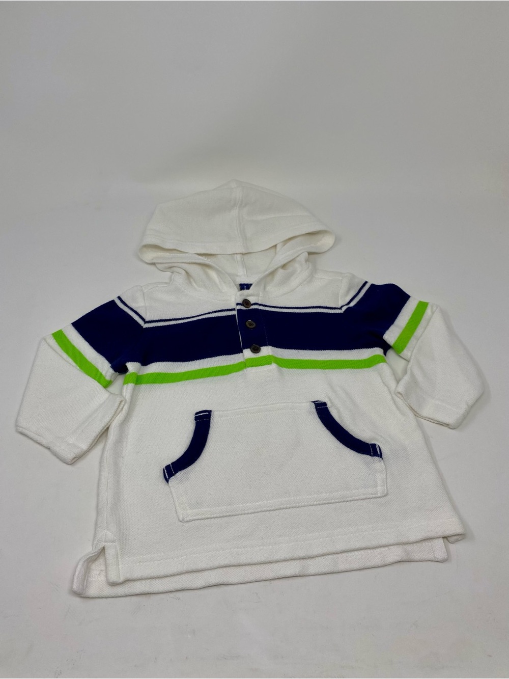 Janie and Jack White Hooded Pullover with Navy and Lime Stripe Cotton 6-12 Mo.